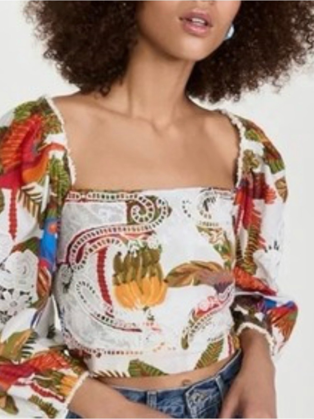 Farm Rio Forest Birds Smocked Embroidered Blouse Size Small